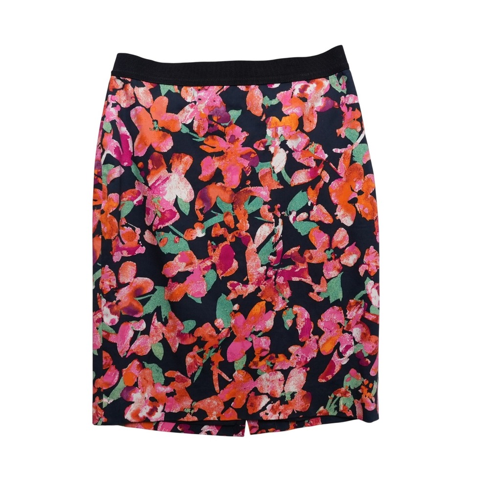 Ann Taylor Womens 4P Petite Floral Pencil Skirt Navy‎ Pink Orange Career